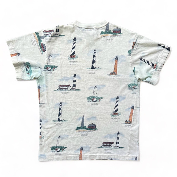 Vintage Art Unlimited North Carolina Lighthouse AOP Shirt M NC 90s Cape Fear - Picture 2 of 12